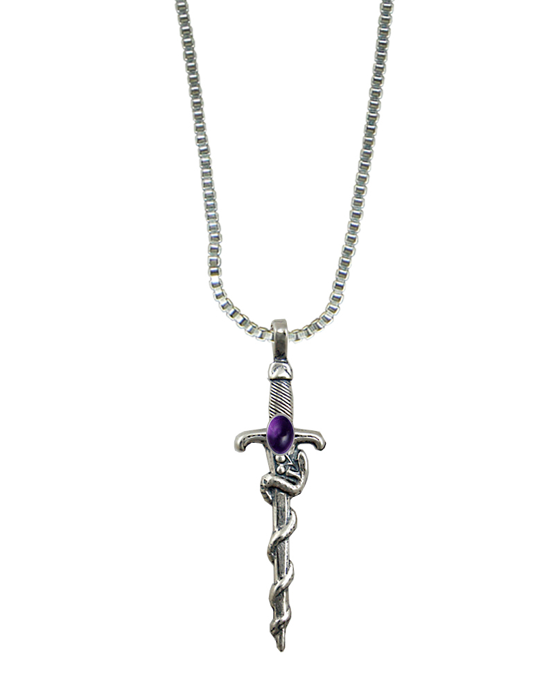 Sterling Silver Snake Sword Pendant With Amethyst